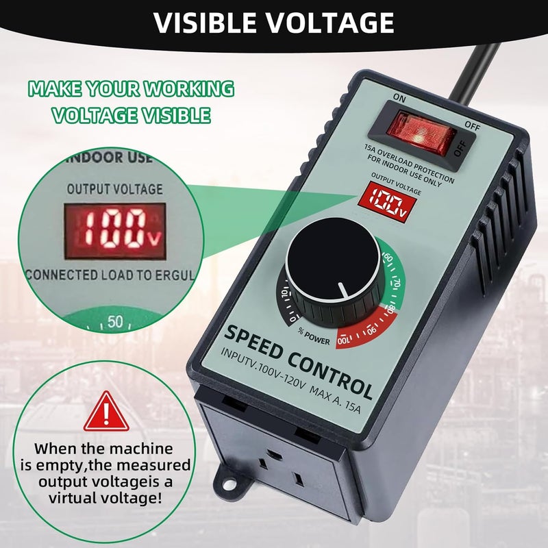 Boxyouping Adjustable 4000W AC Motor Speed Controller for Angle Grinder, Electric Drill, Polishing Machine & Fan - 110V, Variable Speed Control with Overload Protection, Voltage LED Display - Image 3